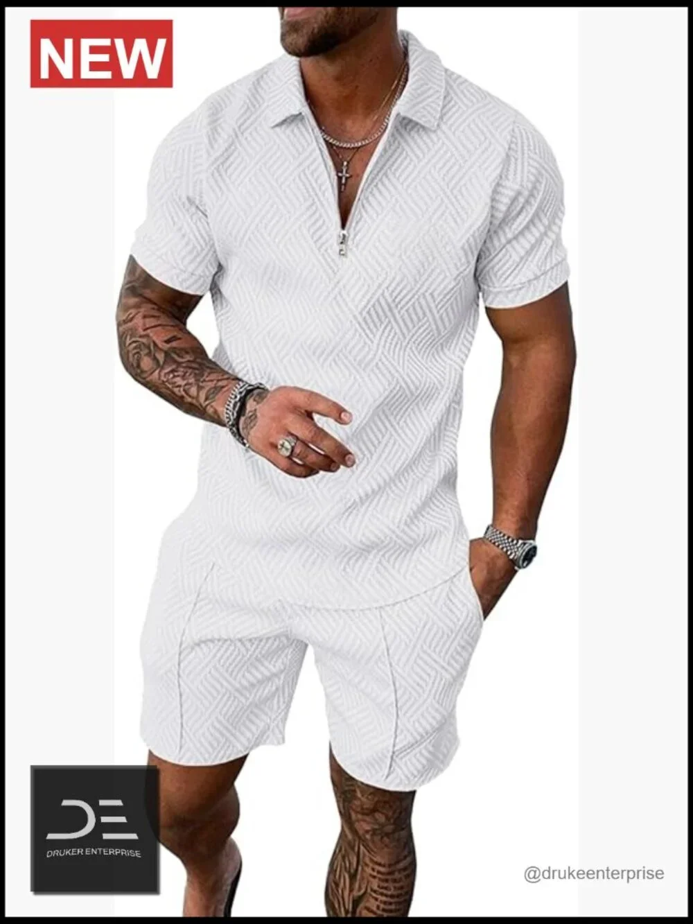 Men's 2 Piece Track Suit Set Short Sleeve Quarter Zip Golf Polo Loungewear